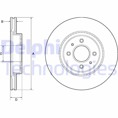 Imagen de DELPHI BG4743C Disco de freno 280 22 4 ventilado revestido sin procesar cojinete rueda, anillo sensor ABS KIA: RIO 3