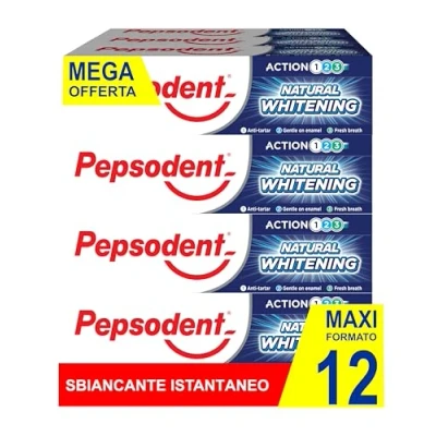 Imagen de Pepsodent Pasta de dientes blanqueadora natural con flúor y calcio para más blancos en una semana, 75 ml (pack 12 x ml)