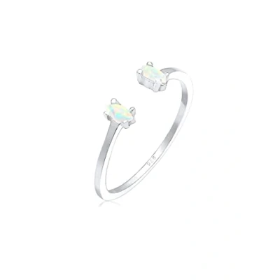 Imagen de Elli Anillos El Geo Opal Oval para damas es ajustable en plata esterlina 925 bañada oro.
