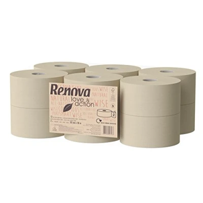 Imagen de Renova Papel Higiénico Jumbo Love&amp;Action 12 Rollos Premium de 90 metros Kraft 2 Capas Certificado FSC &amp; Ecolabel