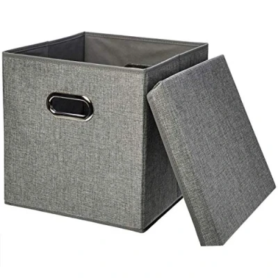 Imagen de Amazon Basics Cubos de almacenamiento plegables arpillera, 2 unidades, Gris