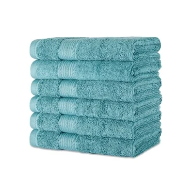 Imagen de Amazon Basics Toalla de Manos algodón orgánico Resistente a la decoloración, Paquete 6, 41 x 66 cm, Verde Azulado