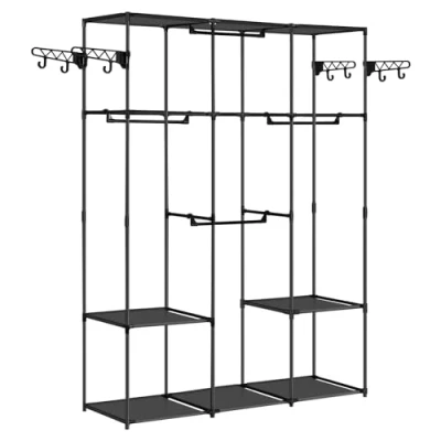 Imagen de WOLTU Percheros Burro, Percha de Metal con Estantes Almacenaje, Barras Colgar Ropa, Perchero Colgador Ligero y Resistente, Multifuncional para Dormitorio, Negro, SRY55sz