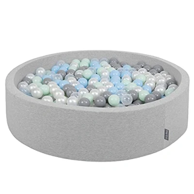 Imagen de KiddyMoon Piscina De Bolas 120X30cm/600 Redondo Grande para Ninos,Hecha En La UE, Gris Claro:Perla/Gris/Transparente/Azulclr/Menta