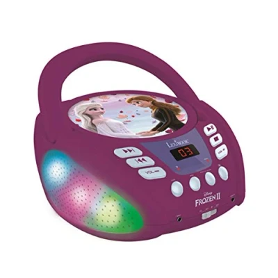 Imagen de Lexibook RCD109FZ Disney Frozen 2 Lector de CD Bluetooth Portátil, Efectos Multicolores, Entrada para micrófono, AUX IN, AC o Funciona con batería, Niños, Púrpura, Color morado