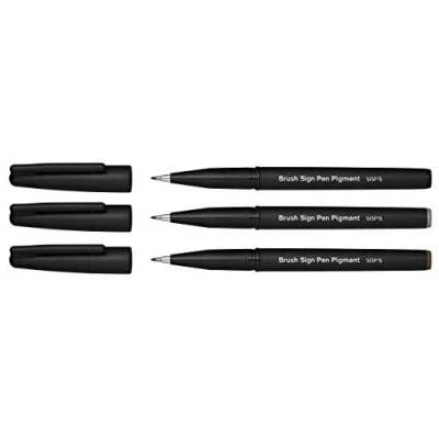 Imagen de Pentel SESP15 Brush Sign Pen Pigment Rotulador con punta de fibra flexible pigmentos, 3 unidades (negro, gris, sepia)