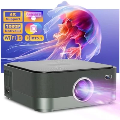 Imagen de 【Autoenfoque/Keystone】 Proyector 4k Mini Portátil Soporte Función Zoom TV para Movil Android Smart en Casa/Exterior, Bluetooth WiFi 6, 1080p Nativo, 25000 Lúmenes
