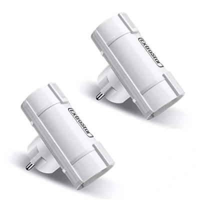 Imagen de EXTRASTAR 2Pcs Adaptador Enchufes con 2 Tomas Protección Infantil Blanco 16A/250V MAX.3680W