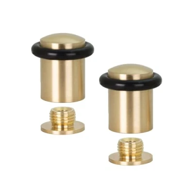 Imagen de EVI Herrajes Pack de 2 Topes Puerta 27 x 29 mm Base Roscada Goma Negra Silicona Natural Latón Acabado Brillo Incluye Herramientas Mod. 040138CBBR
