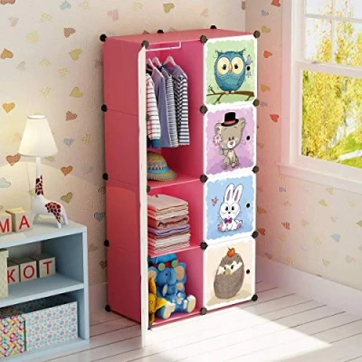 Imagen de BRIAN &amp; DANY Armario para Ropa de Dibujos Animados, Organizador Modular, Resistente y Seguro niños, 6 Cubos 1 sección suspensión, Color Rosa, 75 x 47 147 cm