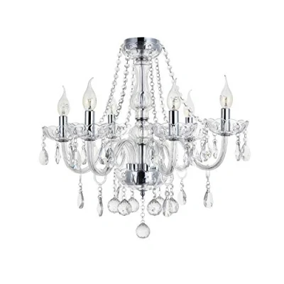 Imagen de A1A9 Luces de araña cristal, Luminaria techo cristal transparente K9 Crystal 6 Arms, Iluminación colgante LED para sala estar, comedor, pasillo, escalera, D58cm H53cm