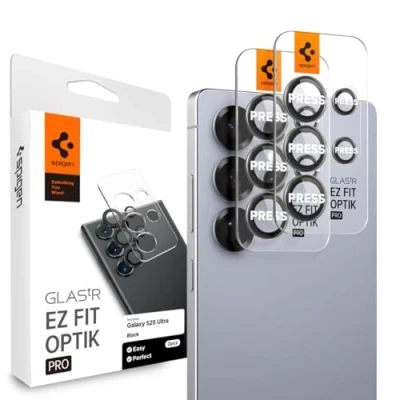 Imagen de Spigen Glas.tR EZ Fit Optik Pro Protector de Cámara para Samsung Galaxy S25 Ultra, Negro, 2 Unidades, Protección Individual, Kit instalación, Dureza 9H, Anti Arañazos