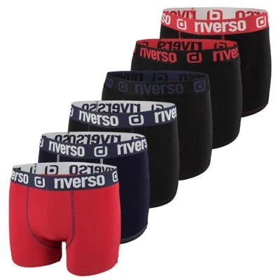 Imagen de riverso RIVOle Calzoncillos tipo bóxer para hombre, paquete de 6 unidades, estilo retro, elásticos, color negro, gris, azul, blanco, verde, rojo, naranja, amarillo, S, M, L, XL, XXL, 3XL, 4XL, 5XL,