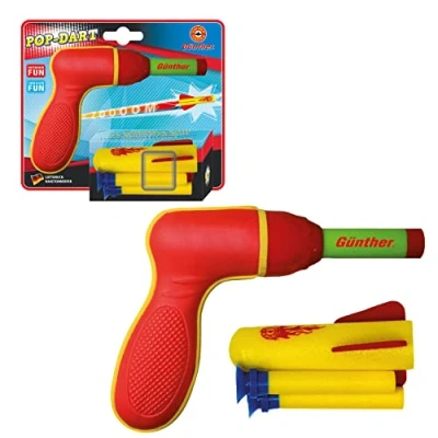 Imagen de GÜNTHER FLUGSPIELE Paul 1542 Juego de Cohetes Pop Darts, lanzacohetes a presión Aire, para niños Partir 4 años, Incluye 1 Espuma Suave y 2 Dardos Blanda