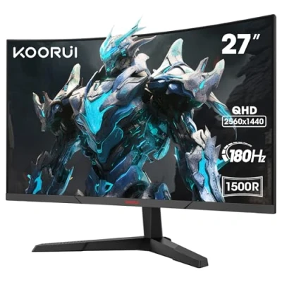 Imagen de KOORUI Monitor para Juegos 27 Pulgadas, Pantalla de Superficie 1800R 2560X1440 (QHD), 144HZ 1ms Mornitor, DCI P3 85%, Bisel Ultrafino, inclinación Ajustable, Compatible con HDMI/DP