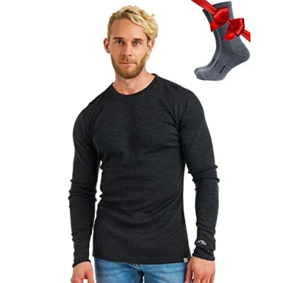 Imagen de Merino.tech Camiseta Lana Merino Hombre Manga Larga 100% orgánica de Camisetas Capa Base Layer (XX Large, 320 Charcoal Grey)