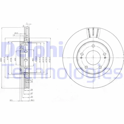Imagen de DELPHI BG4038C Disco de freno 294 24 5 ventilado revestido sin procesar cojinete rueda, anillo sensor ABS MITSUBISHI: Lancer 8 Limousine