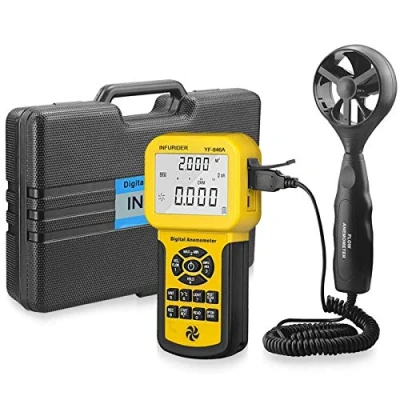Imagen de Anemómetro Digital HVAC CFM Portatil INFURIDER YF 846A 0,3 a 45 m/s Medidor de Flujo Aire, Velocidad del Viento con Luz Fondo para Surf y Drones