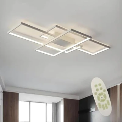 Imagen de Lámpara De Techo Moderna Plafón LED Techo,Luz Con Luz Nocturna Y Función Memoria Para Dormitorio Salón Estudio Oficina Decorativo Lamparas Arafia,Negro,140x80x6.5cm