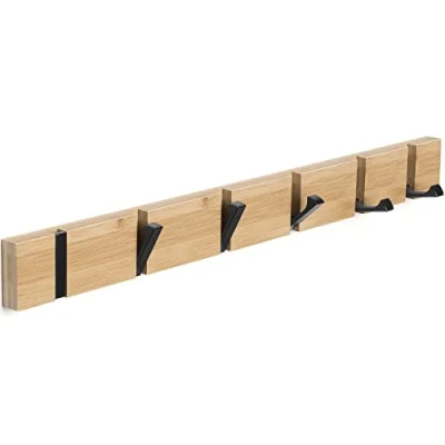 Imagen de ANVODE Perchero Pared Plegable Madera, Colgador Recibidor con 6 Ganchos para Chaquetas, Abrigos, Sombreros, Bufandas (43 cm)