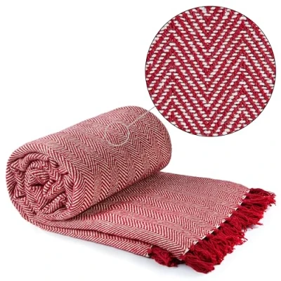 Imagen de Emma Barclay Herringbone Manta de algodón Reciclado para Silla, sofá, Cama, Color Rojo, 50 x 60 (127 152 cm)