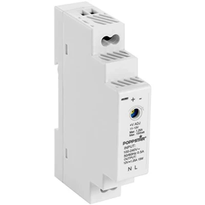 Imagen de Poppstar fuente de alimentacion carril DIN 12 V DC 1,25A 15W (entrada 100 240 VAC 50/60Hz), 12V, 18 x 90 58 mm, blanco