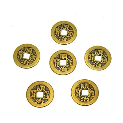 Imagen de 6pcs/set latón chino Feng Shui I Ching adivinación monedas para éxito de diámetro 1.1 &quot;W Fengshuisale bolsa Y 1055