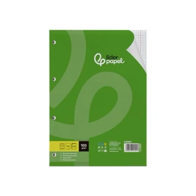 Imagen de RECAMBIO LIDERPAPEL A4 100 HOJAS 100G/M2 CUADRO 5MM CON MARGEN 4 TALADROS