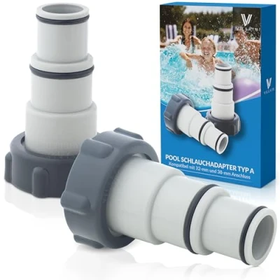 Imagen de Villkin Adaptador (2 unidades) tipo A compatible para piscinas Intex con conector de 32 mm y 38 (estándar, gris)
