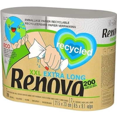 Imagen de Renova Rollos De Cocina Recycled 2 Reciclados Envueltos en Papel, equivalentes a 5 Estándar Sin Plásticos Certificado FSC® y Ecolabel