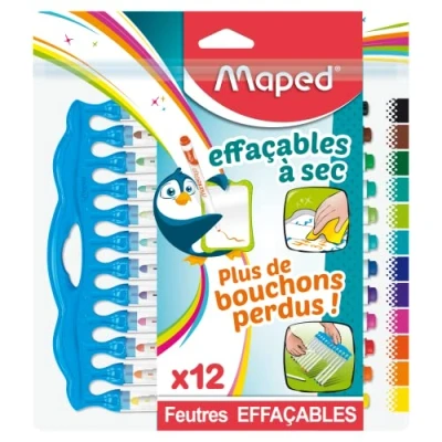 Imagen de Maped 12 Rotuladores borrables en seco Marker&#039;Peps Innovation de pizarra y cuadros blancos Punta media bloqueada ¡El final los tapones perdidos!
