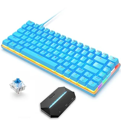 Imagen de Teclado Mecánico y Adaptador para Juegos con Cable de 82 Teclas, 80% Retroiluminación LED Arcoíris Interruptores Azules Windows Mac PC PS4 XBox N Switch Jugadores Consola, Azul
