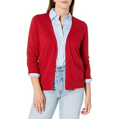 Imagen de Amazon Essentials Jersey Ligero con Cuello de Pico (Disponible en Tallas Grandes) Mujer, Rojo, XL