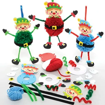 Imagen de Baker Ross FE965 Juego de 3 pompones elfo Navidad, decoración para niños, y exhibición, actividades creativas elfos