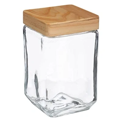 Imagen de 5five tarro cuadrado de cristal con tapa madera pino 1,7l
