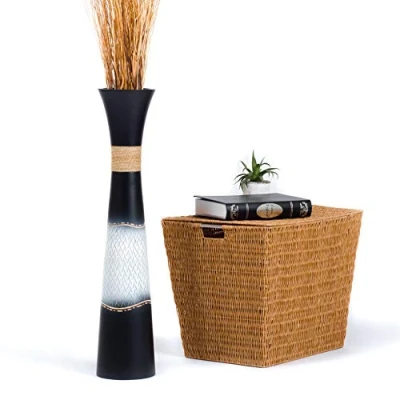 Imagen de Leewadee Jarrón Grande De Suelo Alto Madera Mango para Ramas Decorativas, 70 cm, Negro Blanco
