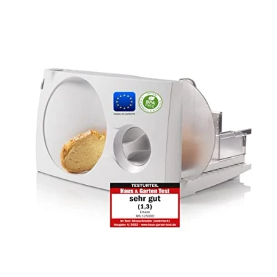 Imagen de Emerio MS 125000 Cortador multiusos (fabricado en la UE, acero inoxidable, 0 17 mm, sin BPA, plegable, con interruptor de seguridad, Eco 100 W), color blanco