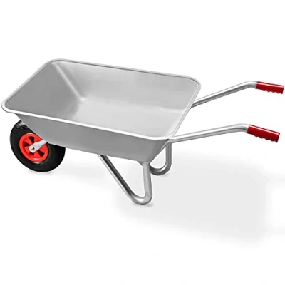 Imagen de Gardebruk Carretilla de Obra Acero Galvanizado Carga 100Kg 80L Herramienta para Jardinería Construcción Plata