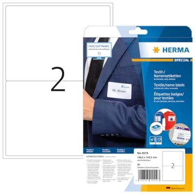 Imagen de HERMA 4519 etiquetas autoadhesivas flexibles para tarjetas de identificación, 2 por hoja A4, 40 impresoras láser, 199,6 x 143,5 mm (4519)