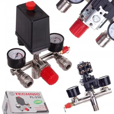 Imagen de Regulador de presión 230 V con encofrado t er 2 punteros medición 0 a 12 bar, rosca macho 1/2&quot; ( 21 mm)
