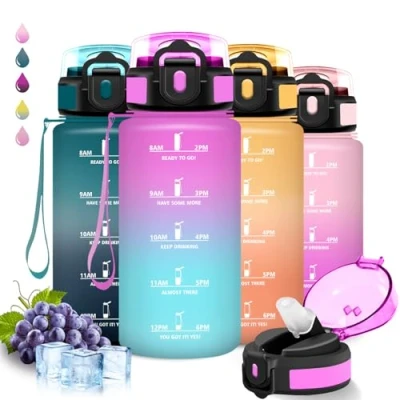 Imagen de Botella Agua Niños, 500ml, A Prueba de Fugas, Cantimplora Infantil, con Escala Tiempo, Fácil Limpiar, Pajita, para la Escuela, Viajar, Deportes, Oficina, Acampada