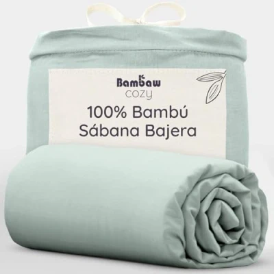 Imagen de Bambaw Sabana Bajera Bambu 90x190 cm, Bolsillo 35 Sabanas Bambú para Cama 90, cm Antiacaros, Sábanas Frescas Reguladoras de Temperatura, Certificado Oeko Tex (Verde Agua)