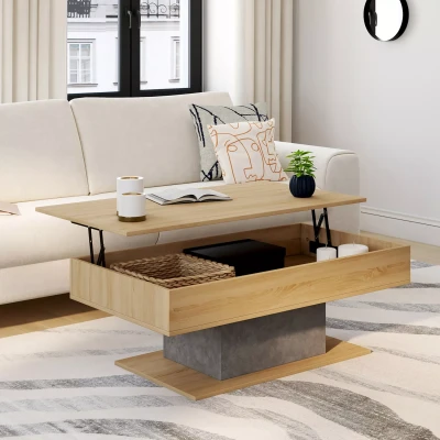 Imagen de IDMarket Mesa baja rectangular Eden madera y efecto hormigón