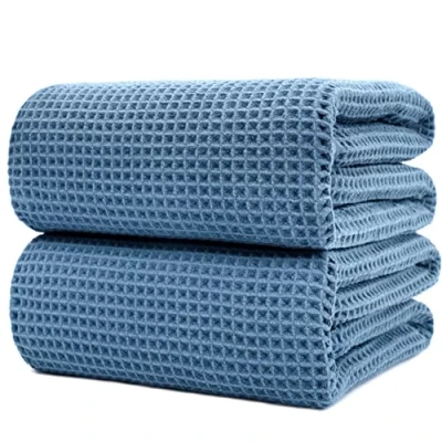 Imagen de Polyte Toalla de baño Microfibra Sin Pelusa y Secado rápido Estructura gofre Muy grande Azul 89 x 178 cm 2 Unidades