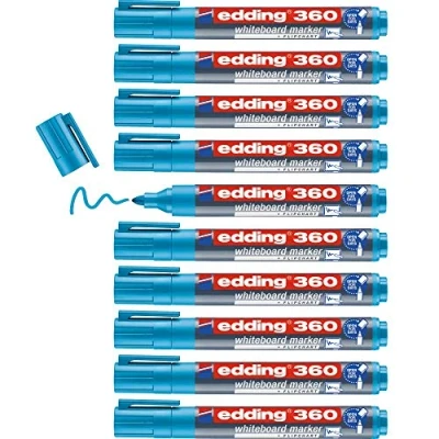 Imagen de edding 360 marcador para pizarras blancas azul claro 10 rotuladores punta redonda 1,5 3 mm rotulador pizarra blanca, borrado en seco flipchart, tablón de notas
