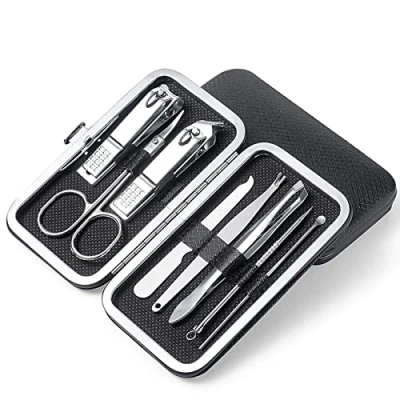 Imagen de Juego de manicura 8 piezas cortaúñas pedicura kit aseo profesional uñas conjunto estuche viaje hombres mujeres negro