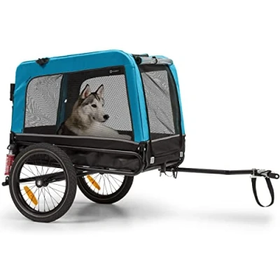 Imagen de Klarfit Husky Vario Carro Perro Bicicleta 2 en 1, Carrito Perros Remolque Bicicleta, Lona Oxford 600D, Reflectores, Bandera de Advertencia y Arnés Seguridad, Medianos, 45 kg MAX.