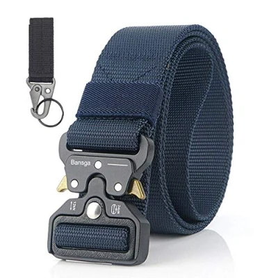 Imagen de Bansga Cinturón Táctico de los Hombres Estilo Militar con Nosotros Nylon Alta Resistencia Para el Entrenamiento Caza Ejército Que se Ejecuta(B Azul)