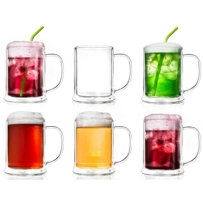 Imagen de Creano Vaso de cerveza doble pared 500 ml, vidrio térmico, jarra cerveza, bombones (6 x ml)