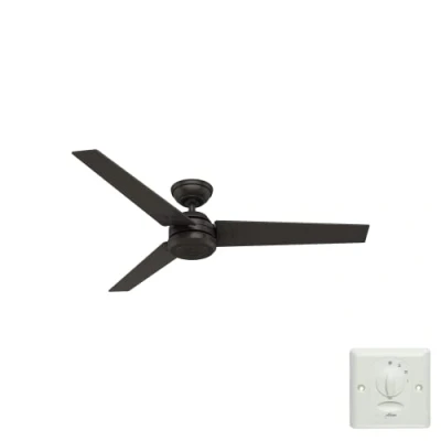 Imagen de Hunter Fan, Ventilador de Techo con Control pared para Interiores y Exteriores, Protos, 3 Aspas Reversibles, Color Bronce, 132 cm, Ideal Verano e Invierno, Modelo 51220